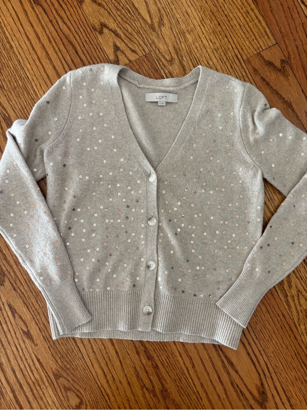 Loft Star Sequin V-Neck Cardigan XS Beige